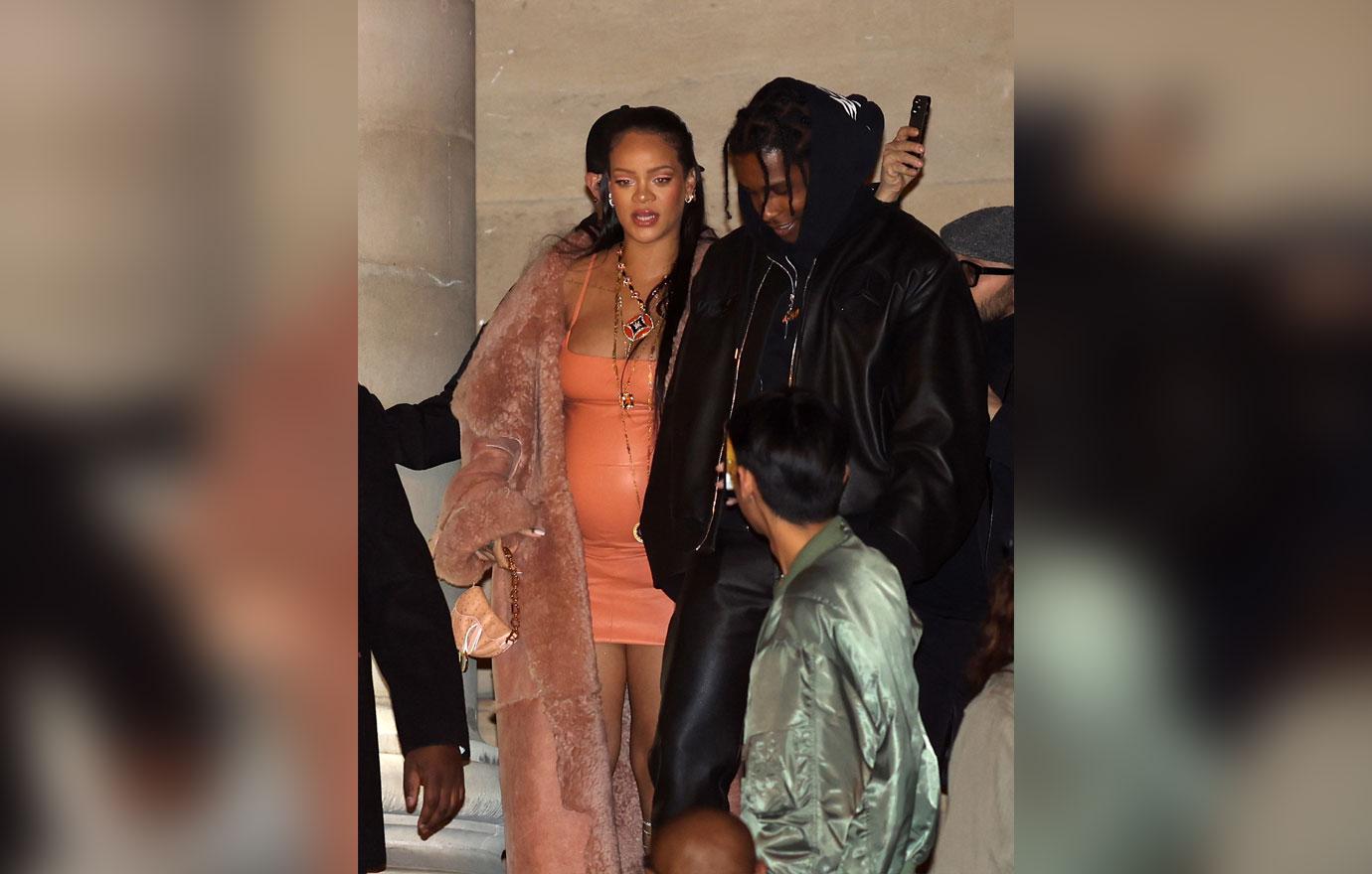 pregnant rihanna attends the off white show in paris asap rocky