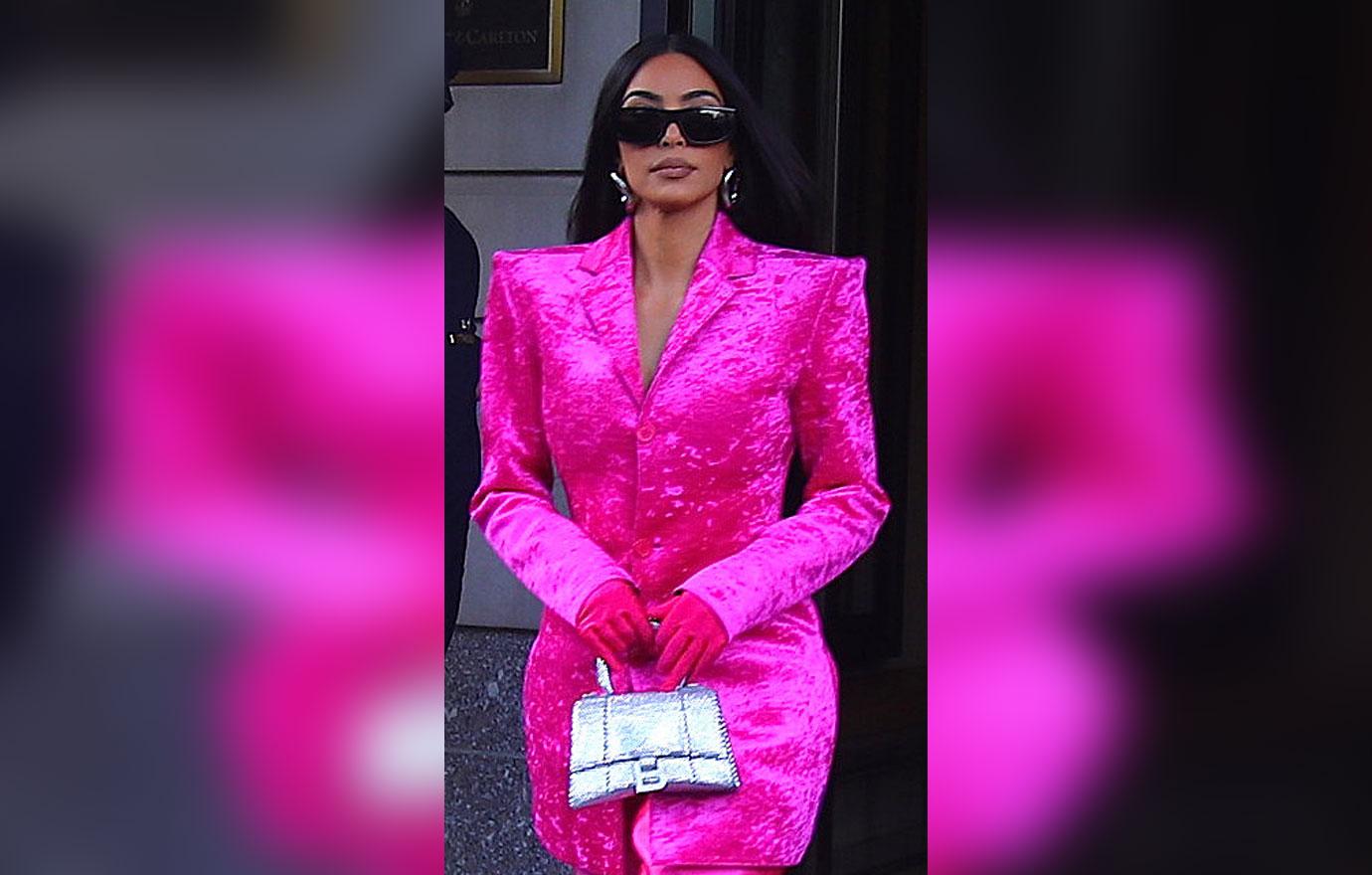 Kim Kardashian Wears Hot Pink Suit In NYC: Photos