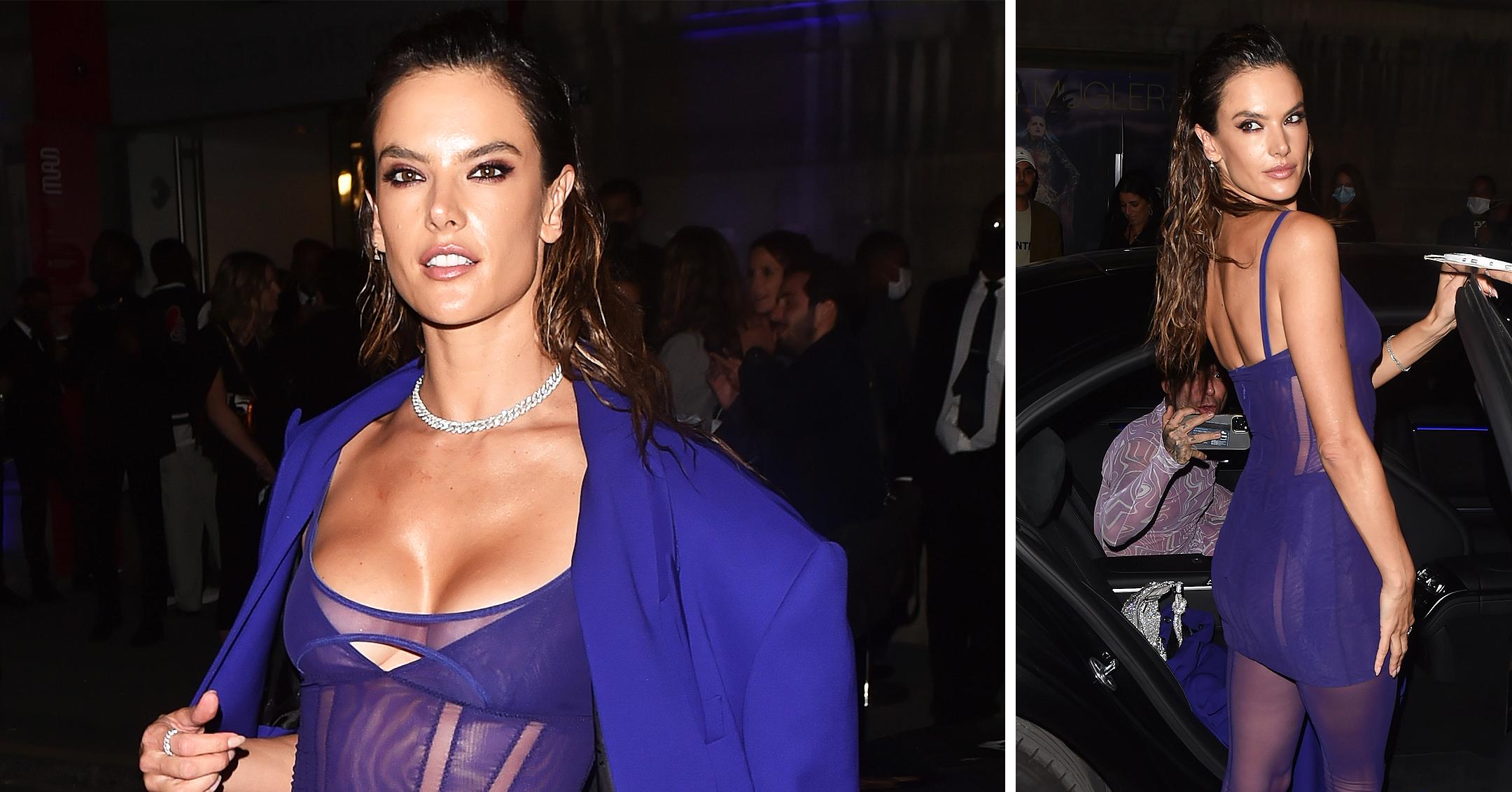 alessandra ambrosio is seen leaving the thierry mugler couturissime photocall as part of paris fashion week