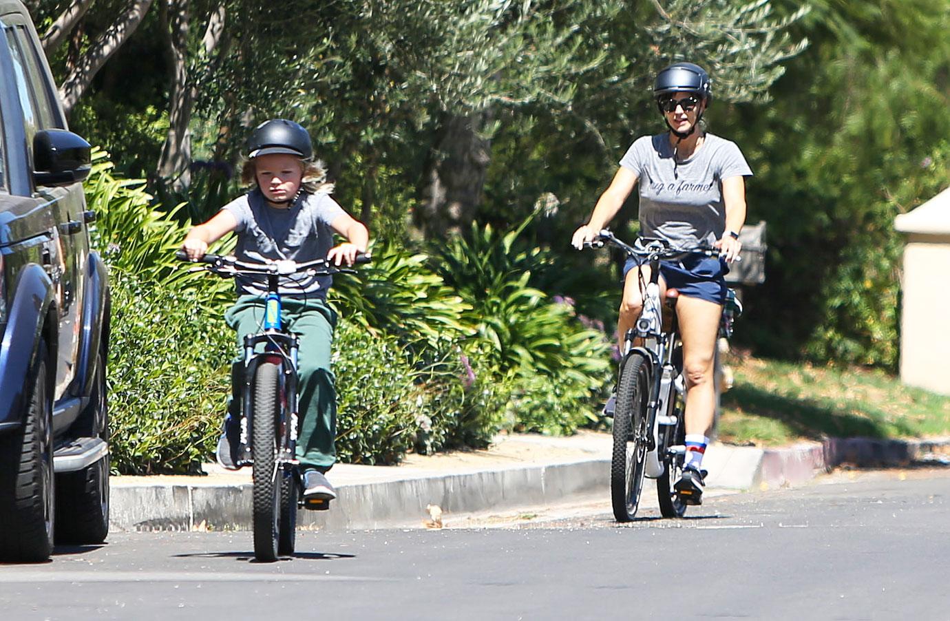 jennifer garner goes for a bicycle ride with her son samuel affleck in pacific palisades