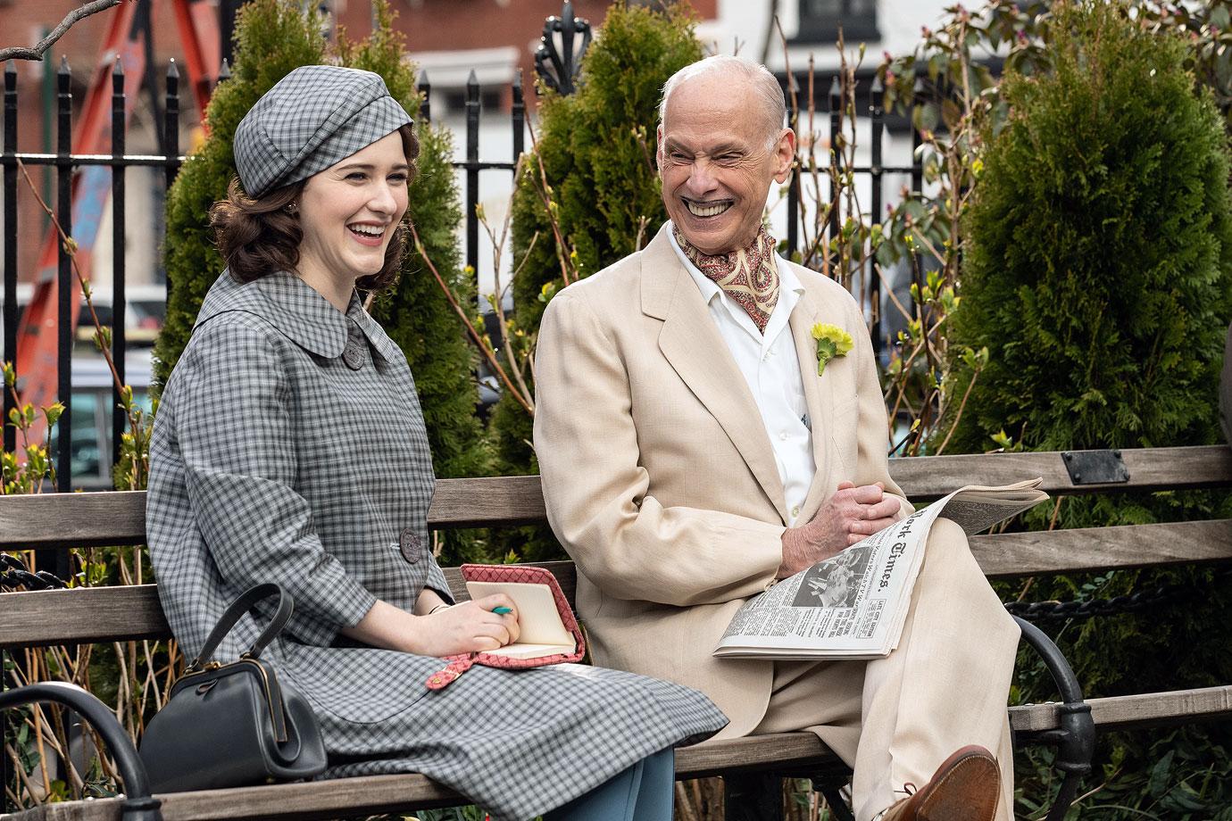 rachel brosnahan and john waters filming the marvelous mrs maisel