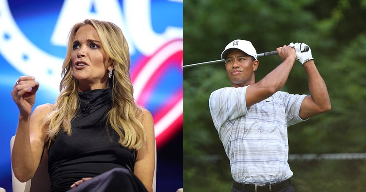 Megyn Kelly (left), Tiger Woods (right)