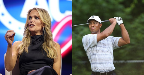 Megyn Kelly (left), Tiger Woods (right)