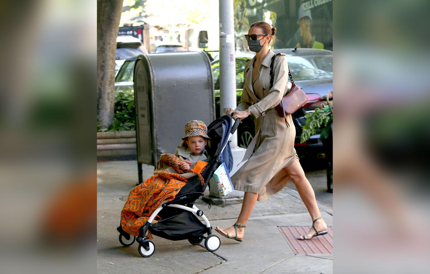 irina shayk and daughter run errands matching outfit nyc