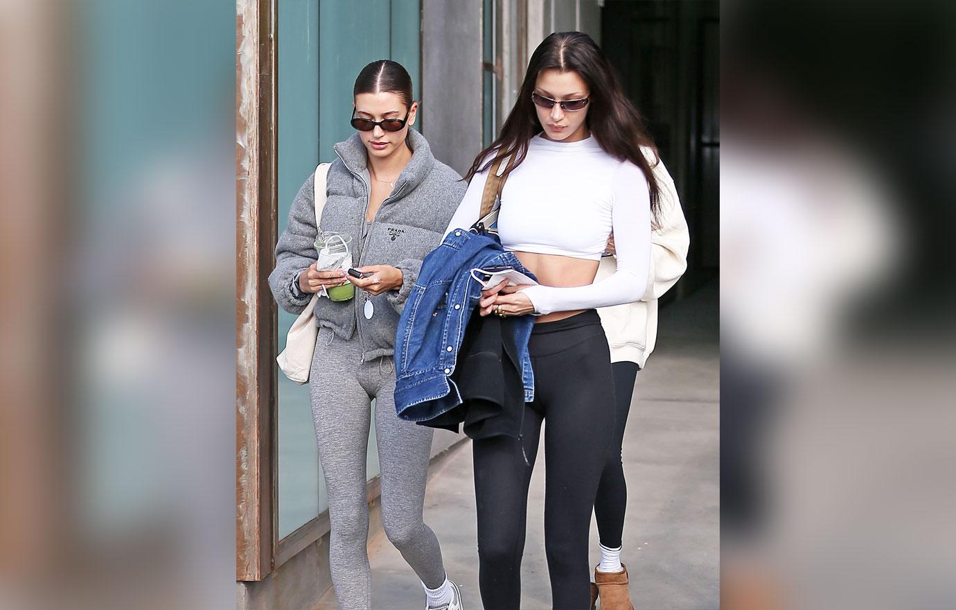 Hailey Baldwin, Bella Hadid Wear Leggings & Sneakers To Pilates: Photos