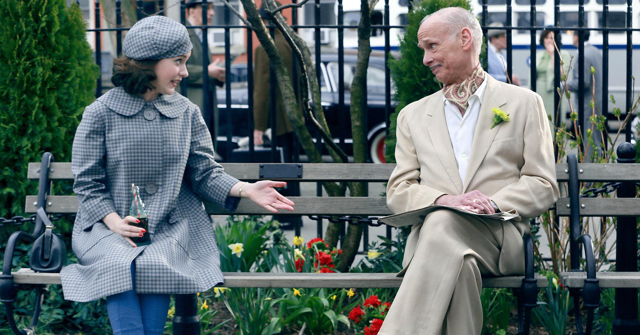 rachel brosnahan and john waters filming the marvelous mrs maisel