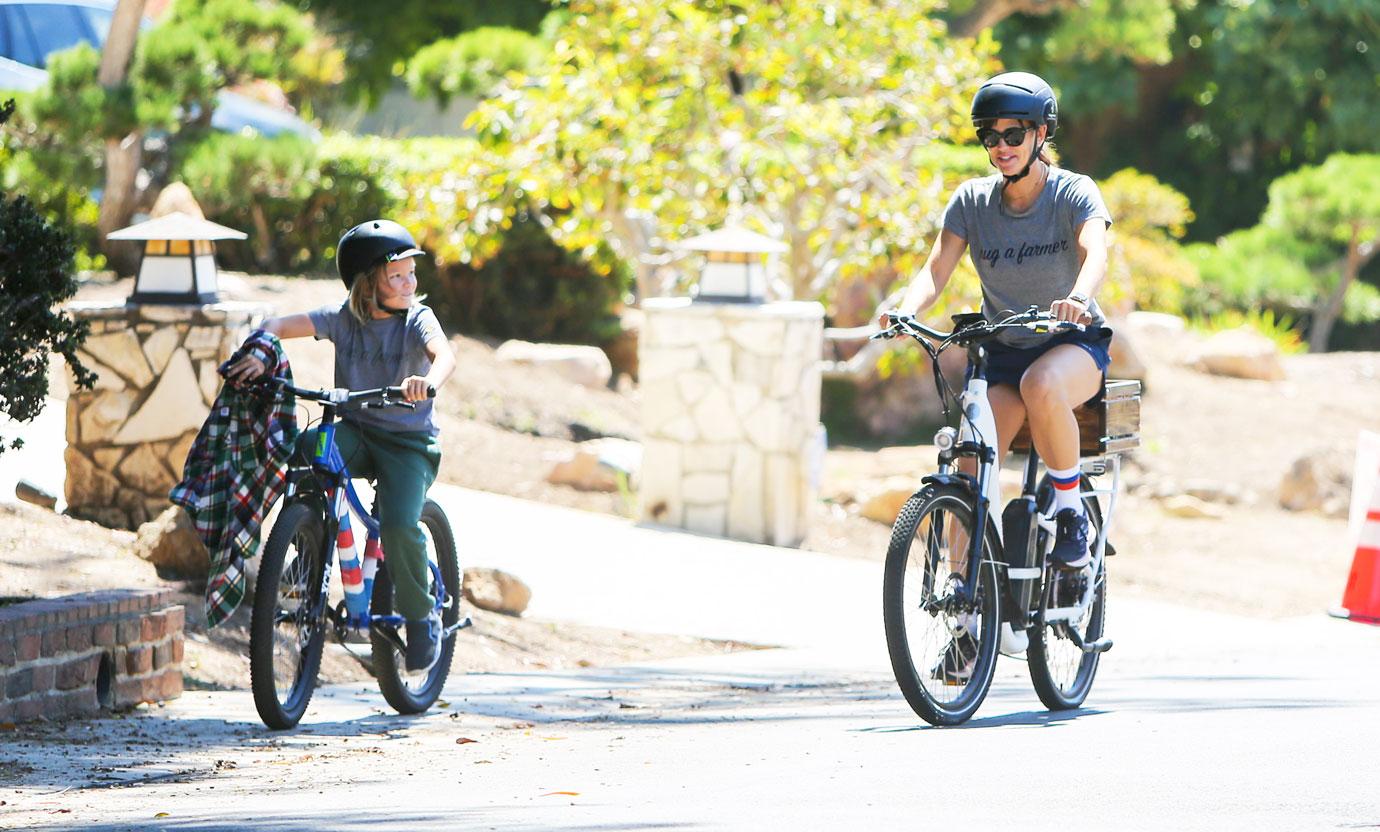 jennifer garner goes for a bicycle ride with her son samuel affleck in pacific palisades