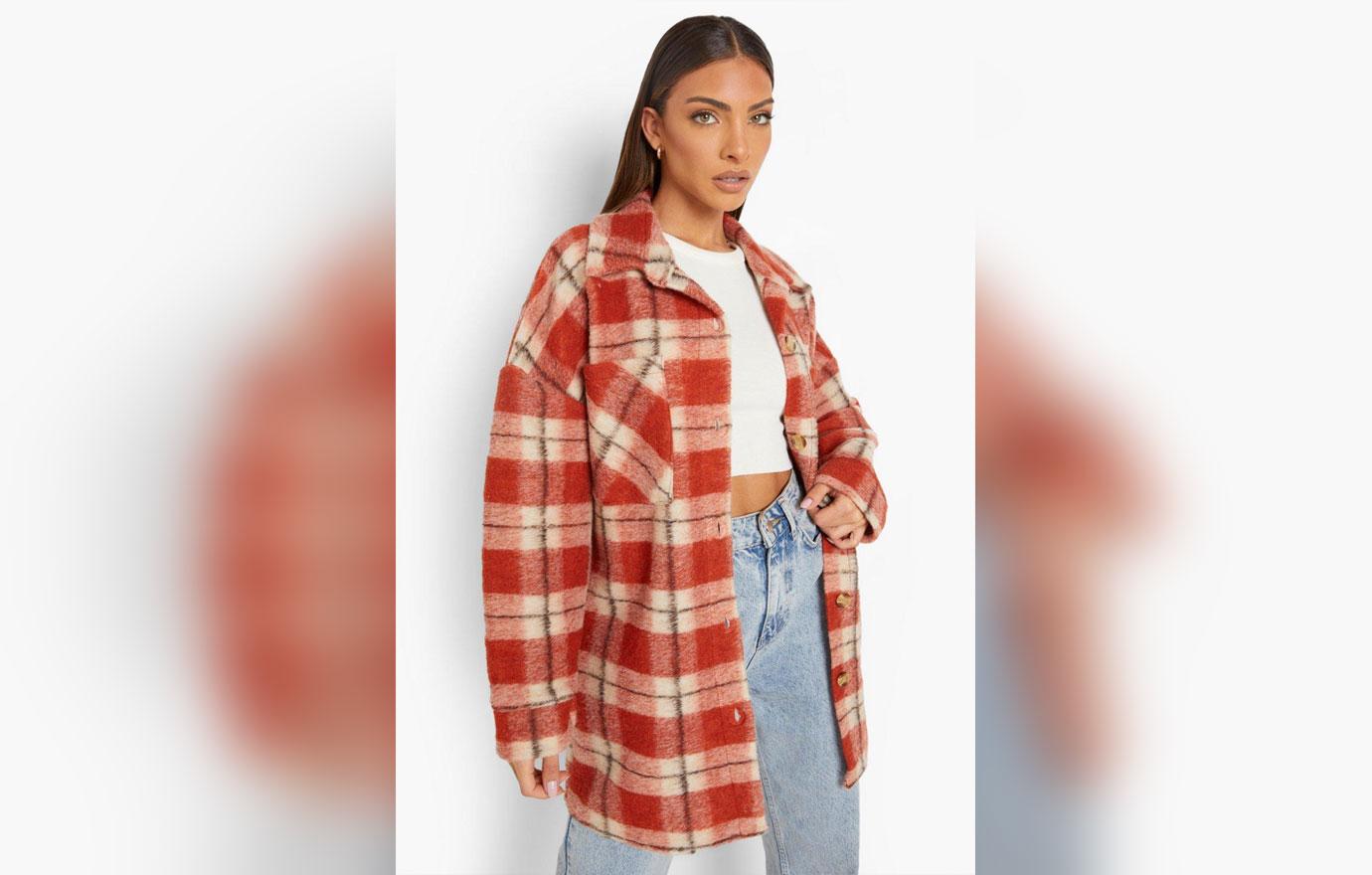 rust oversized check shacket dollar