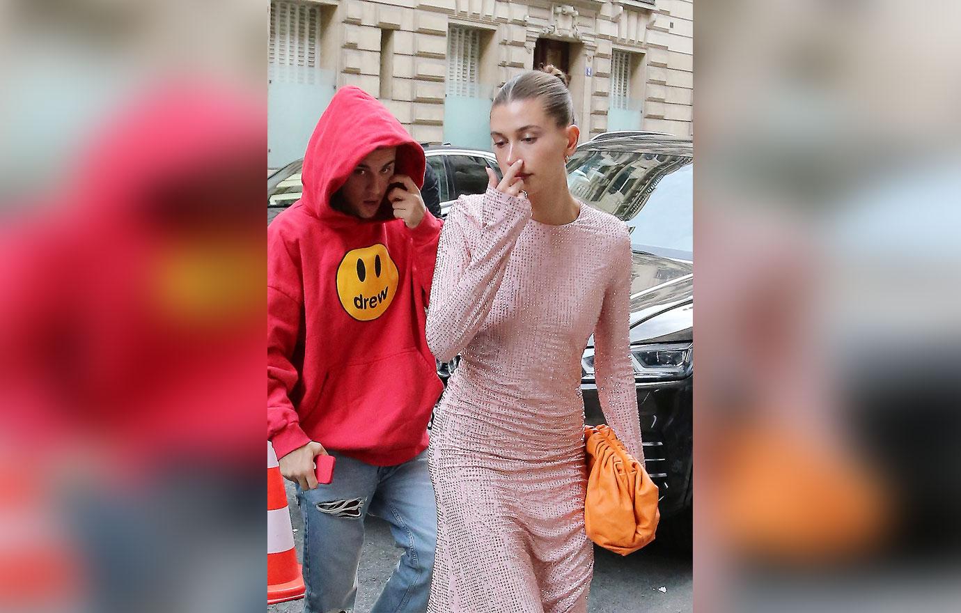 hailey bieber and justin bieber on the way to dinner in paris