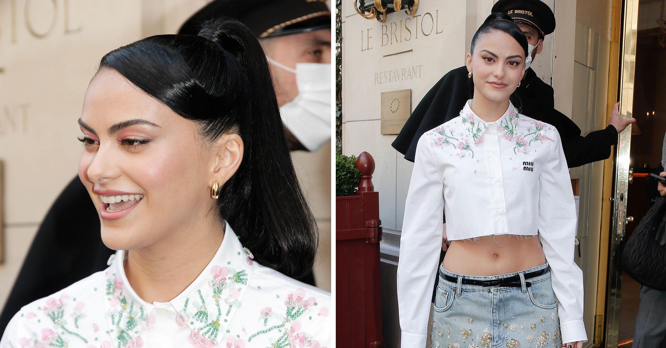 camila mendes leaving her hotel during paris fashion week pp