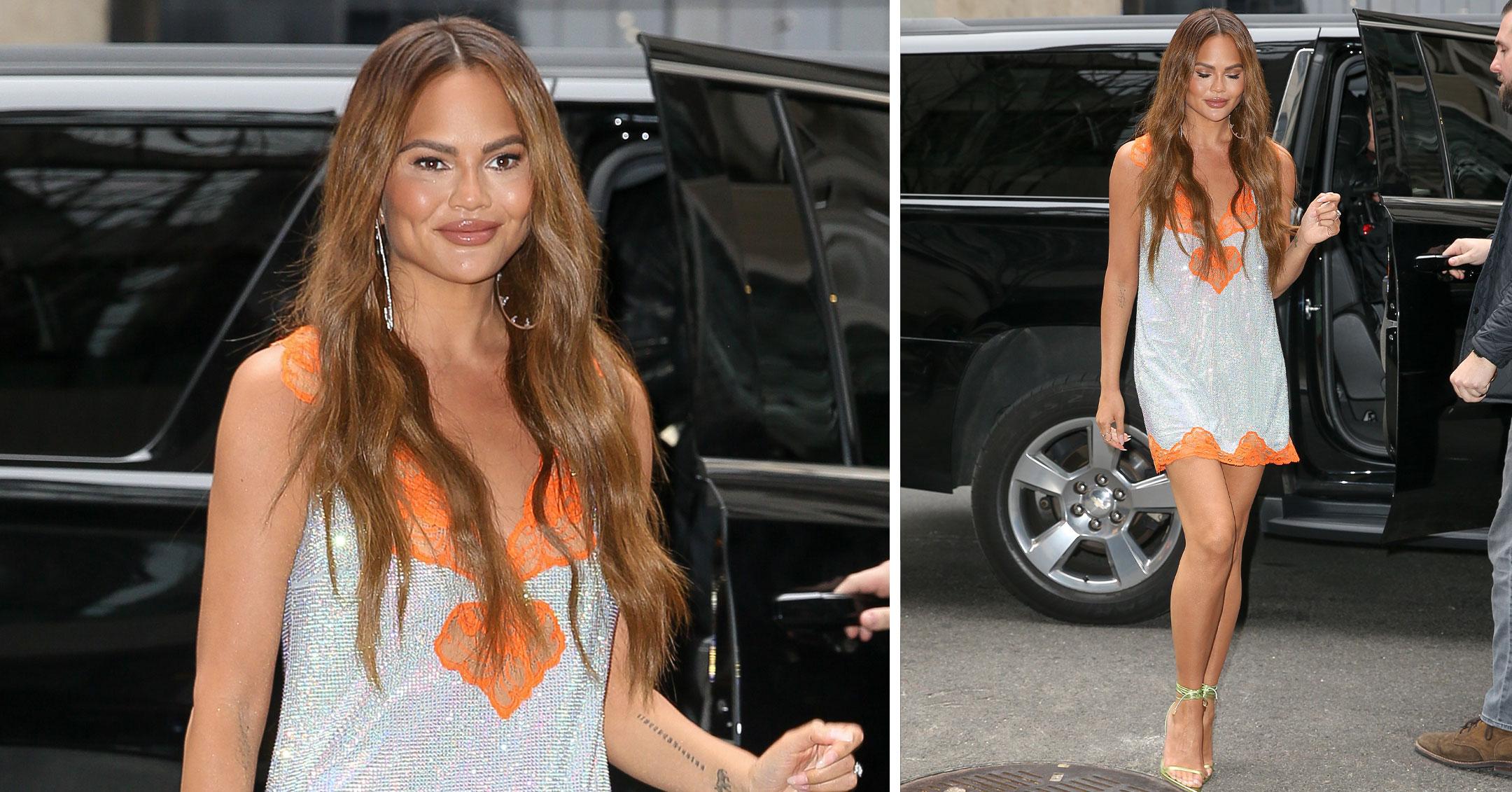 chrissy teigen wears a mini dress pp