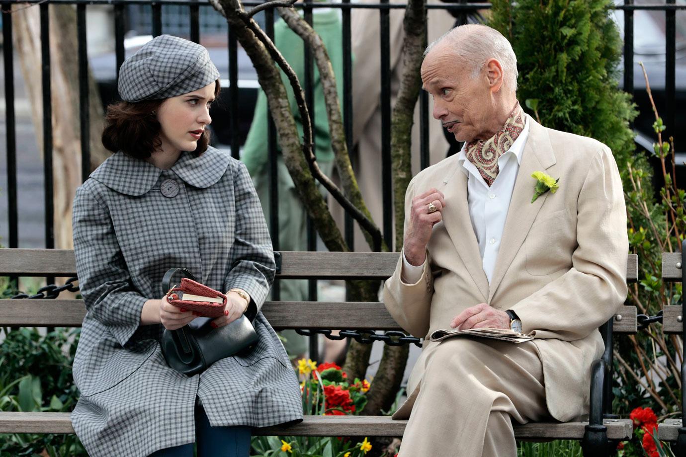 rachel brosnahan and john waters filming the marvelous mrs maisel