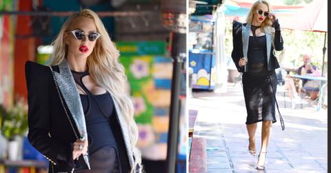 christine quinn leaves grocery store after filming in la