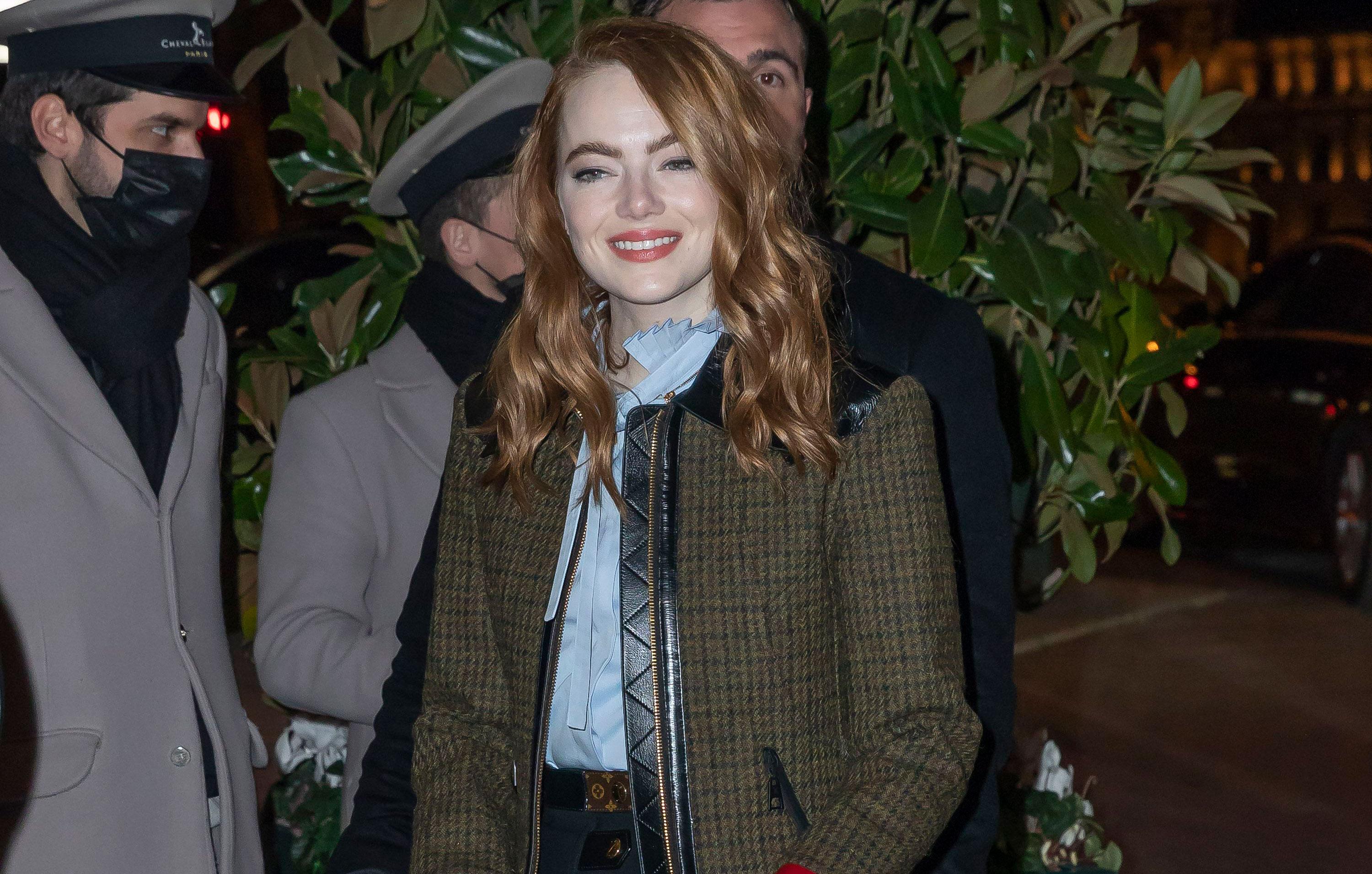 Dave McCary and Emma Stone attend the Louis Vuitton Womenswear