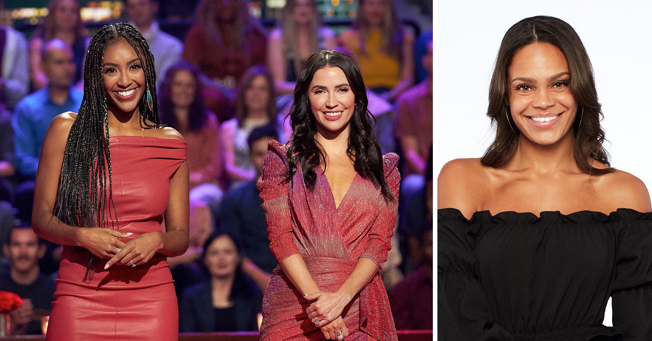 tayshia adams kaitlyn bristowe return as co hosts michelle youngs bachelorette season