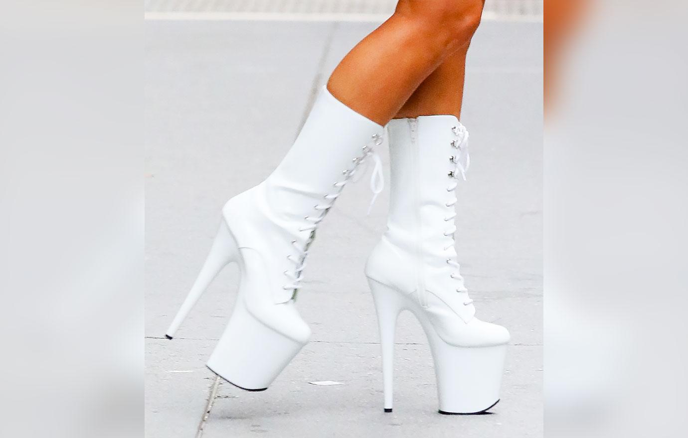 lady gaga crop top white platform boots