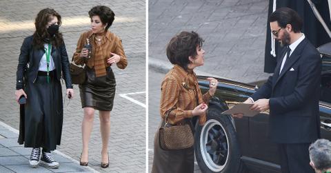 lady gaga and john huston filming house of gucci in rome