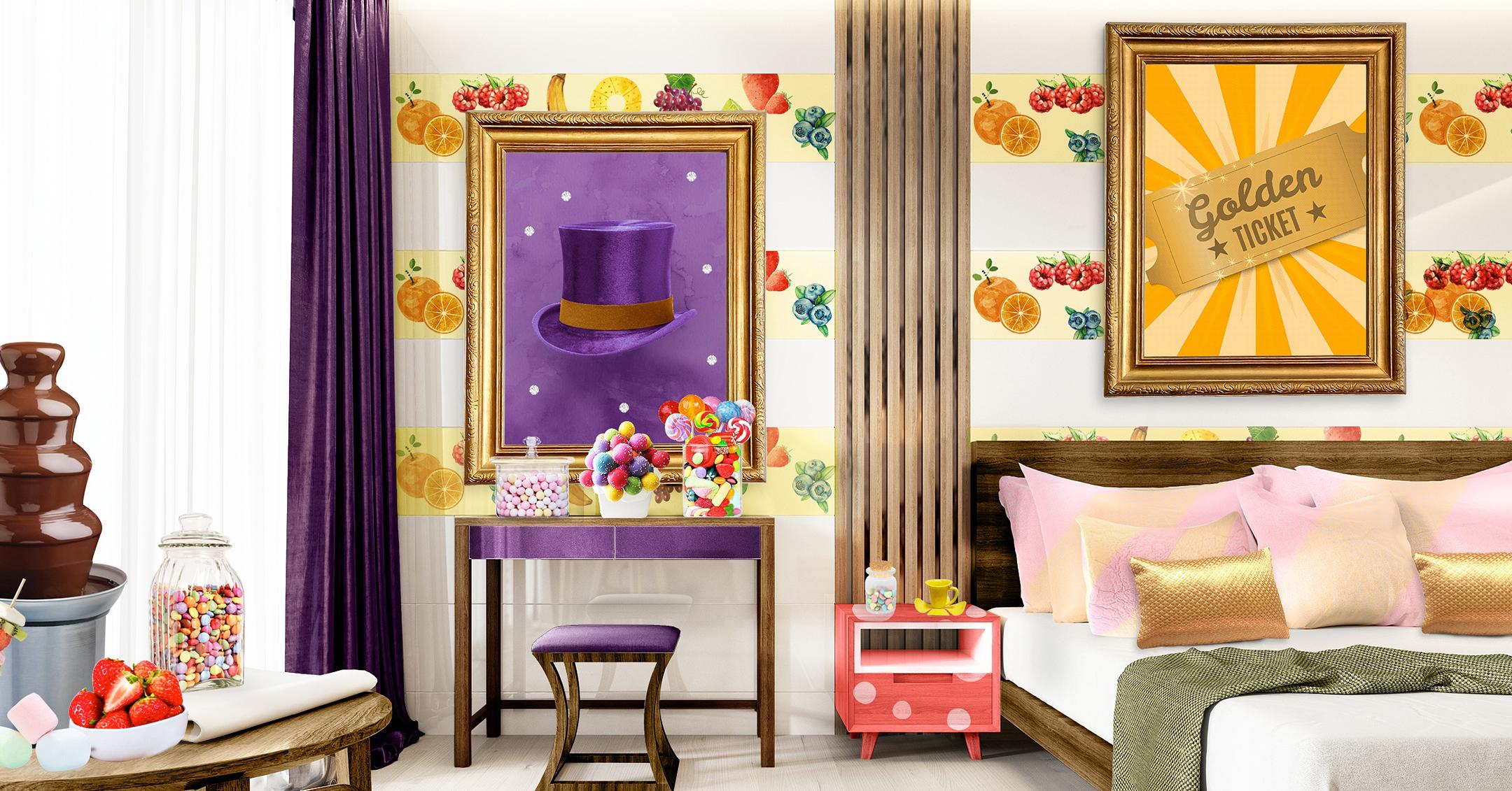 willy wonka inspired hotel room