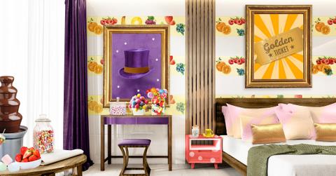 willy wonka inspired hotel room