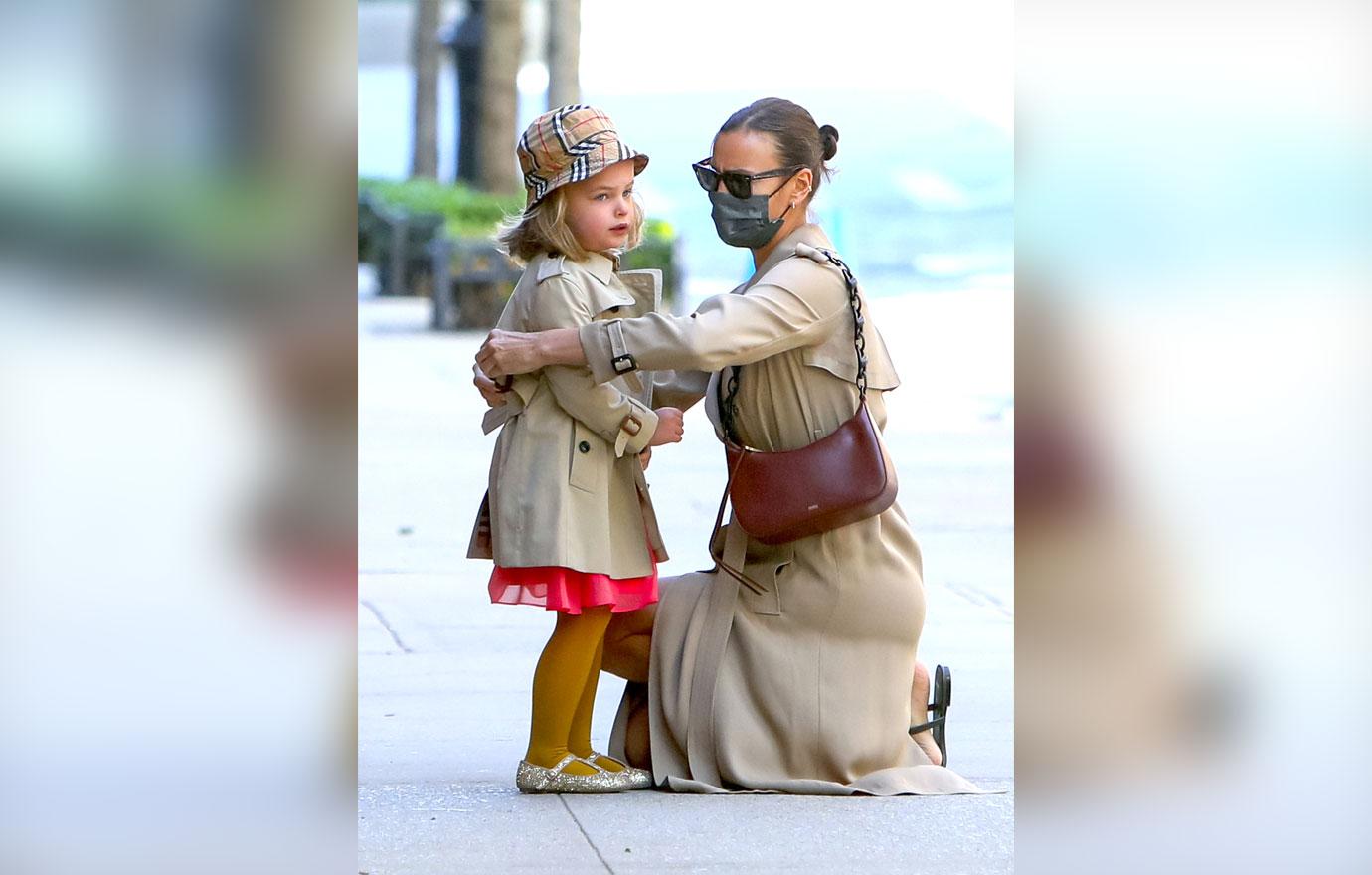 irina shayk and daughter run errands matching outfit nyc