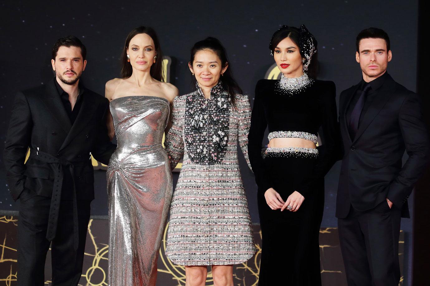 kit harington angelina jolie chloe zhao gemma chan and richard madden attend the eternals red carpet in rome