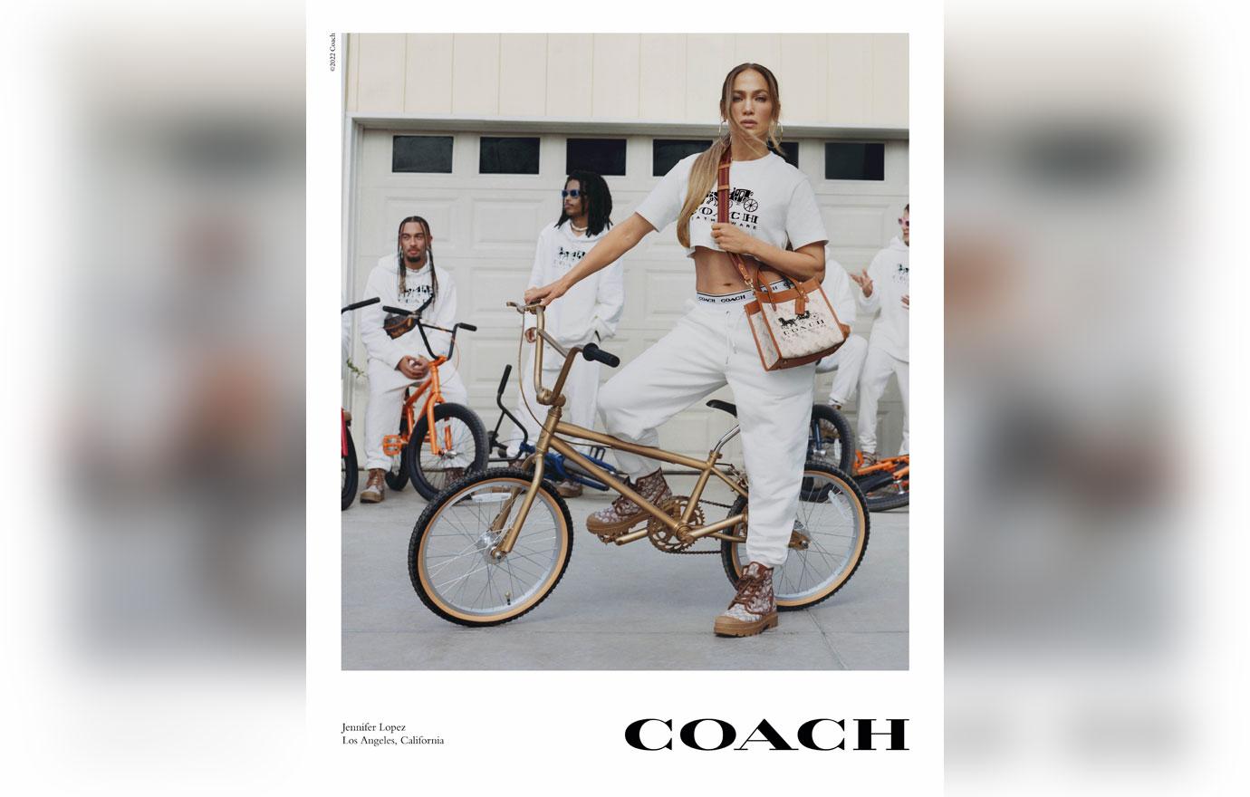 jennifer lopez gets on her bike for coach