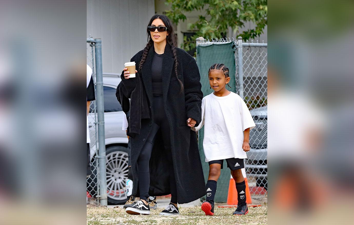 kim kardashian takes her kids to watch saint play a soccer match in calabasas