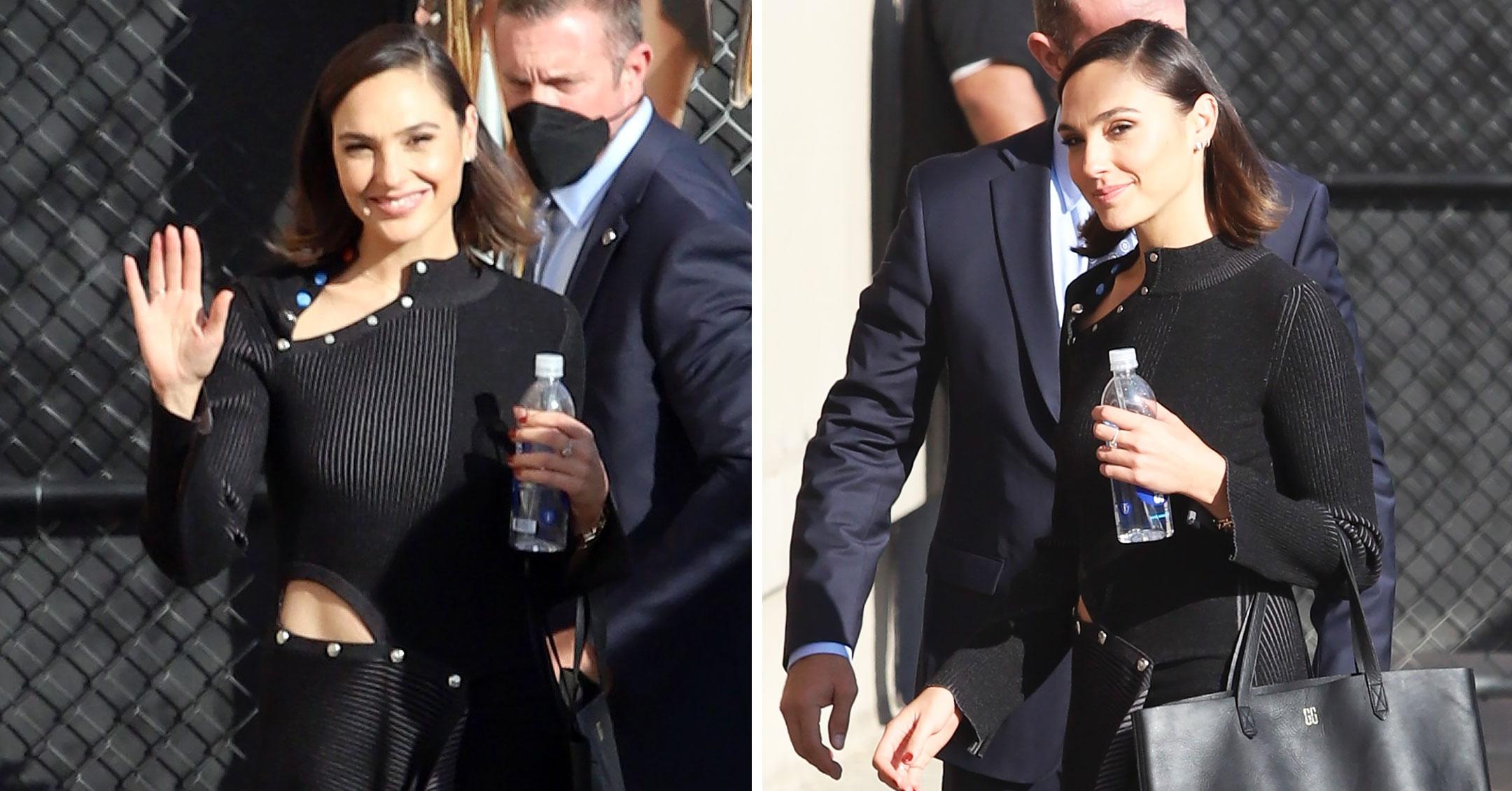 gal gadot black dress jimmy kimmel live mh