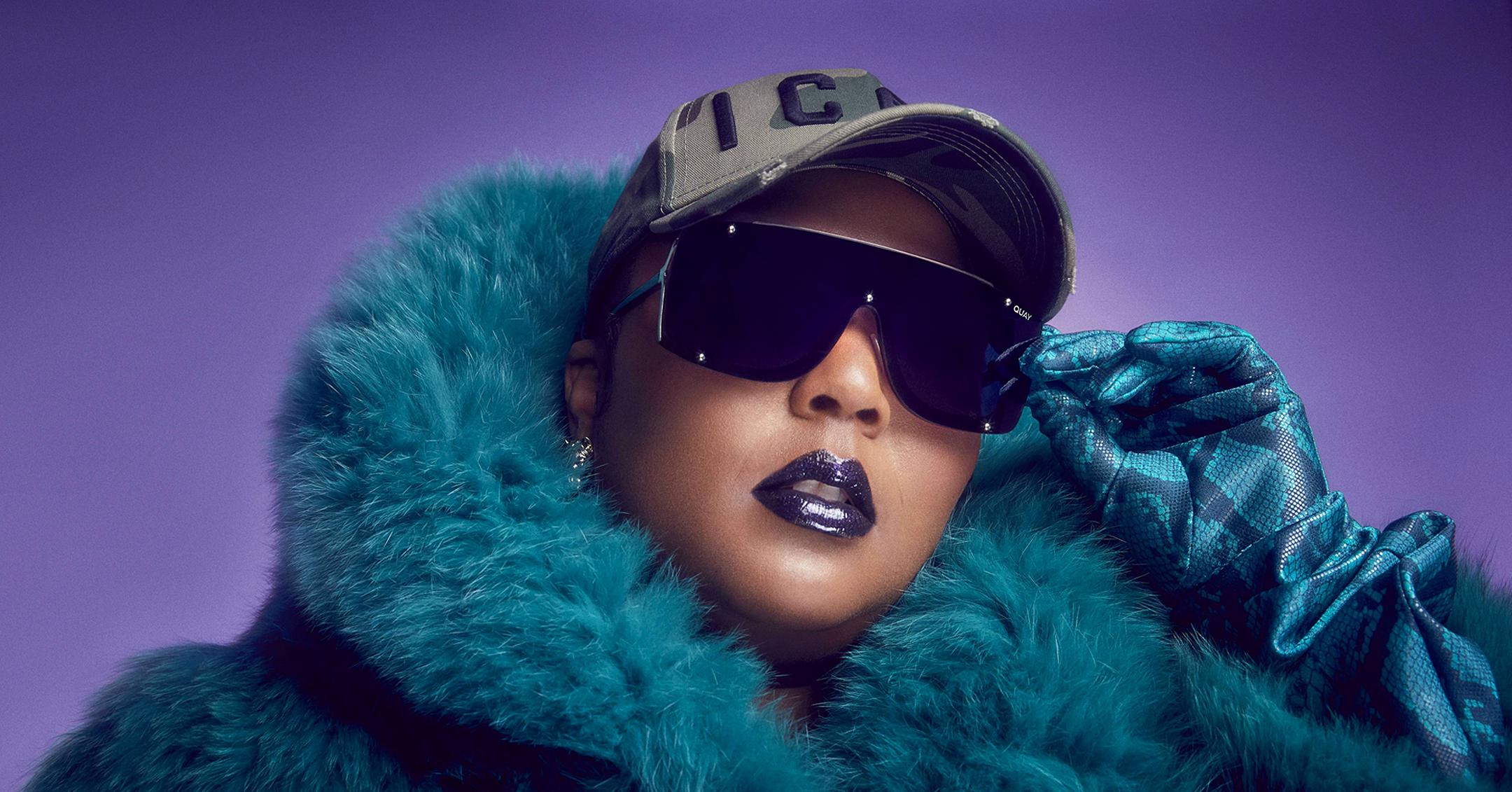 lizzo models eyewear from quay australia