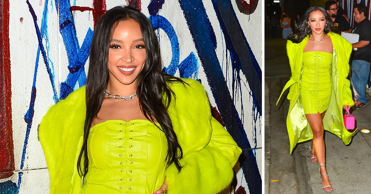 Tinashe Celebrates '333' Album Release In Neon Dress & Matching Coat: Pics