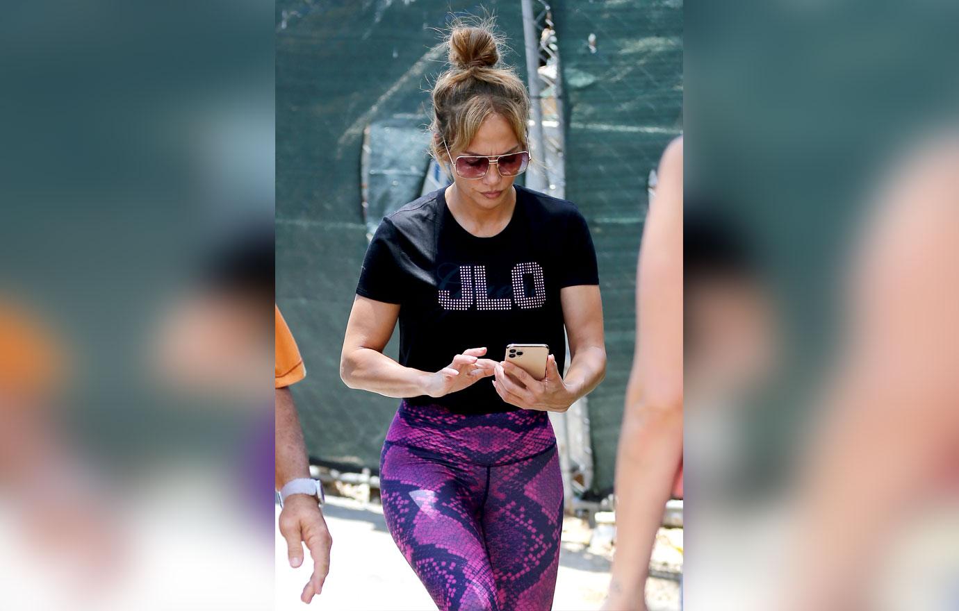 jennifer lopez hits the gym in a bedazzled j lo t shirt in miami iphone