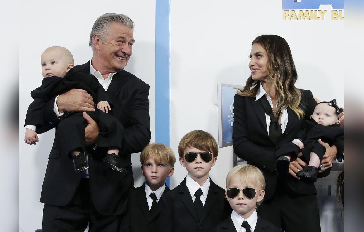 hilaria and alec bladwin and family at the boss baby premiere