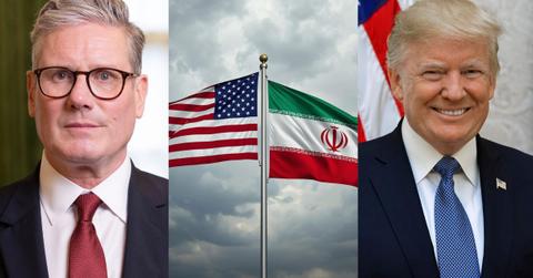 Keir Starmer; Flags of the U.S. and Iran; Donald Trump
