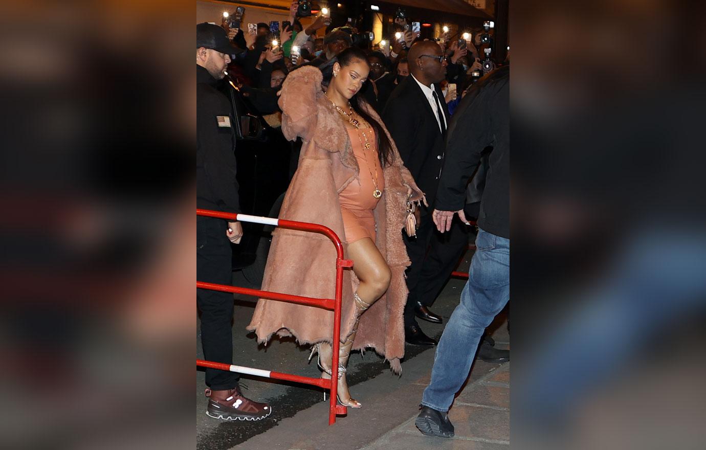 pregnant rihanna attends the off white show in paris asap rocky