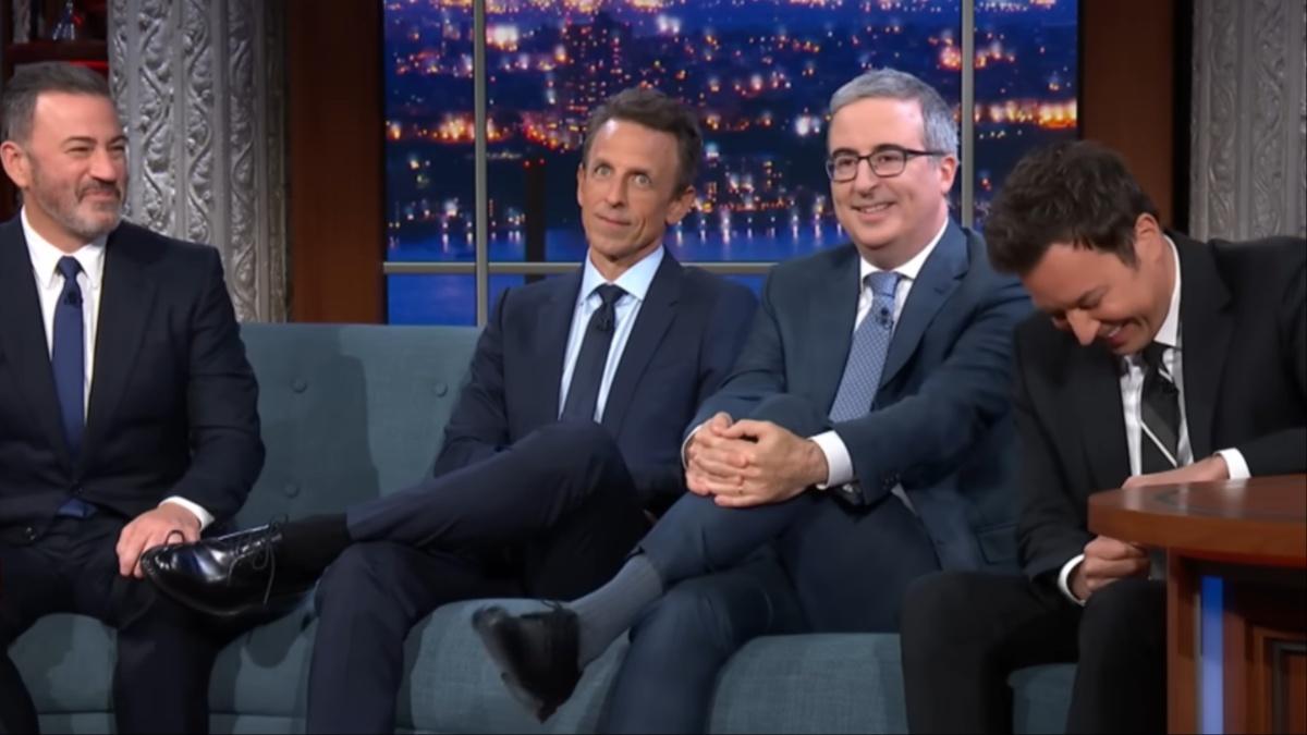Jimmy Kimmel takes a dig at Melania as the Late Night hosts join Stephen Colbert.