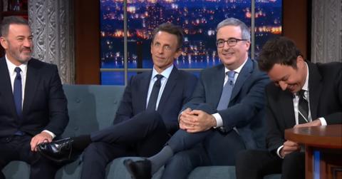 Jimmy Kimmel takes a dig at Melania as the Late Night hosts join Stephen Colbert.