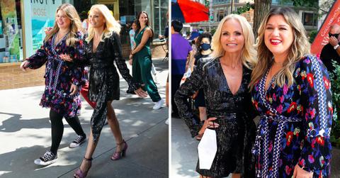 kelly clarkson kristin chenoweth seen filming a music video mh