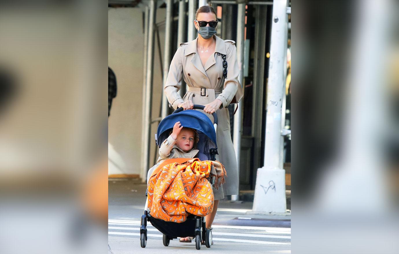 irina shayk and daughter run errands matching outfit nyc