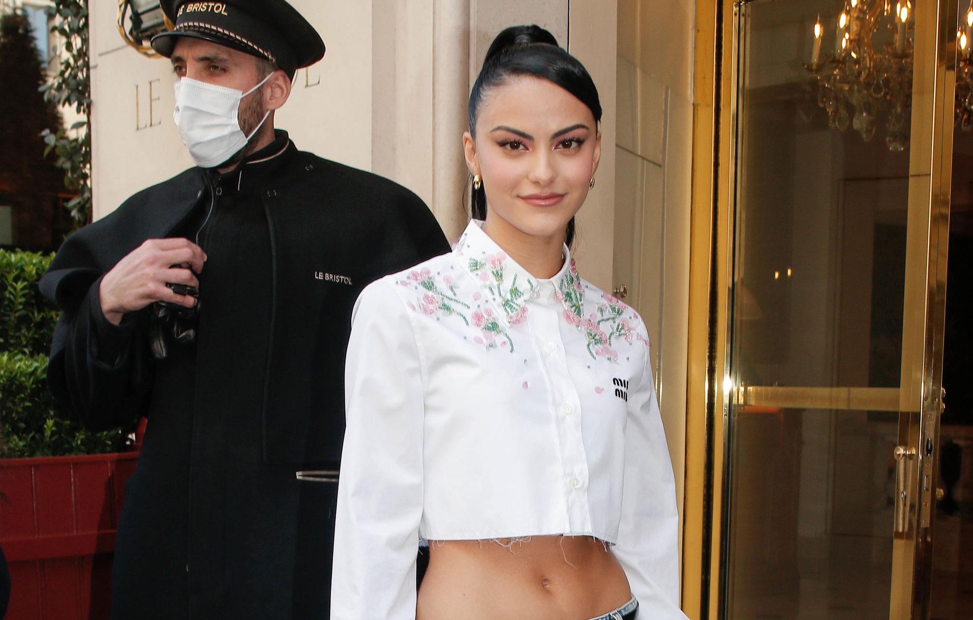 camila mendes leaving her hotel during paris fashion week