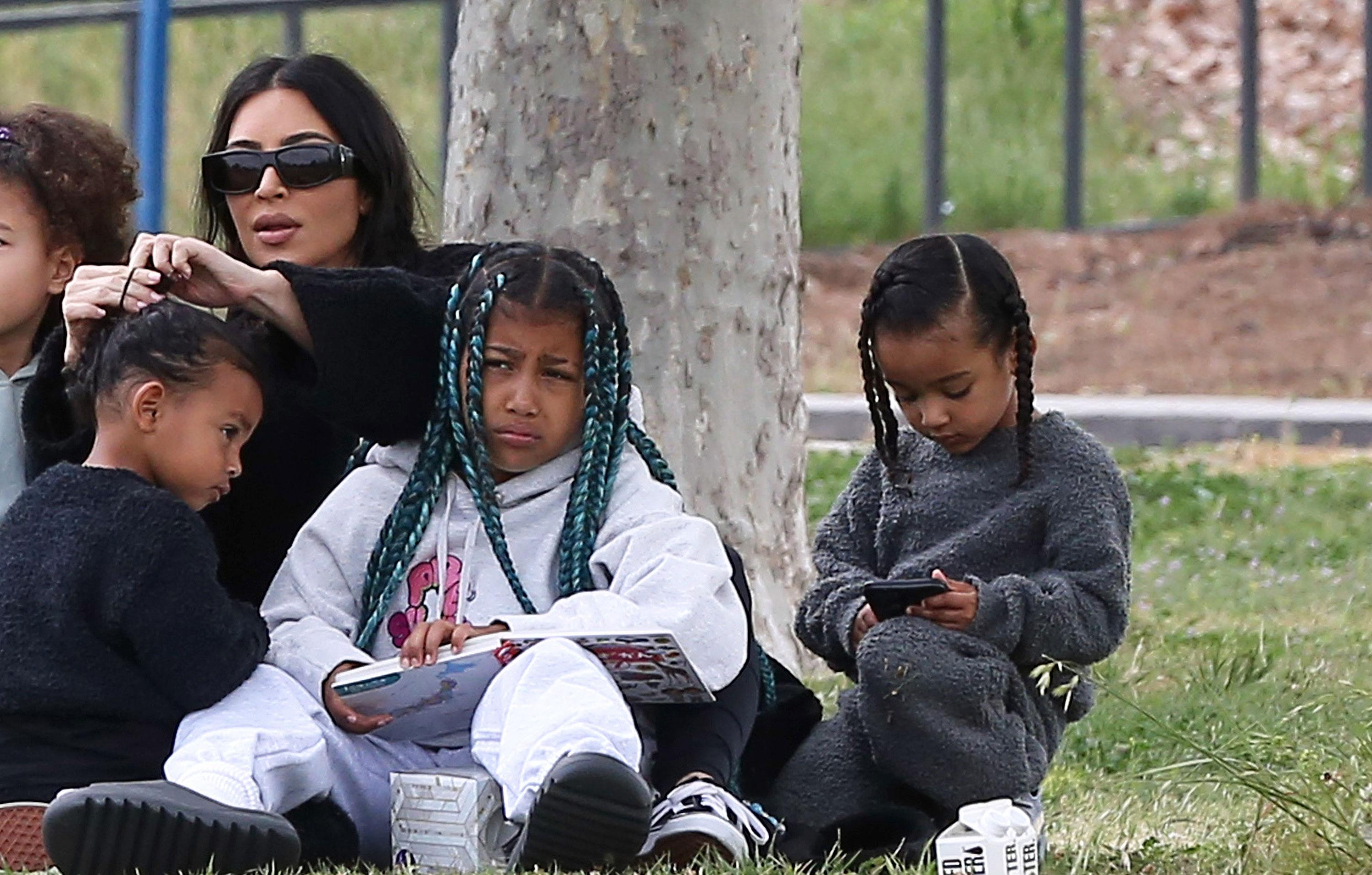 kim kardashian takes her kids to watch saint play a soccer match in calabasas