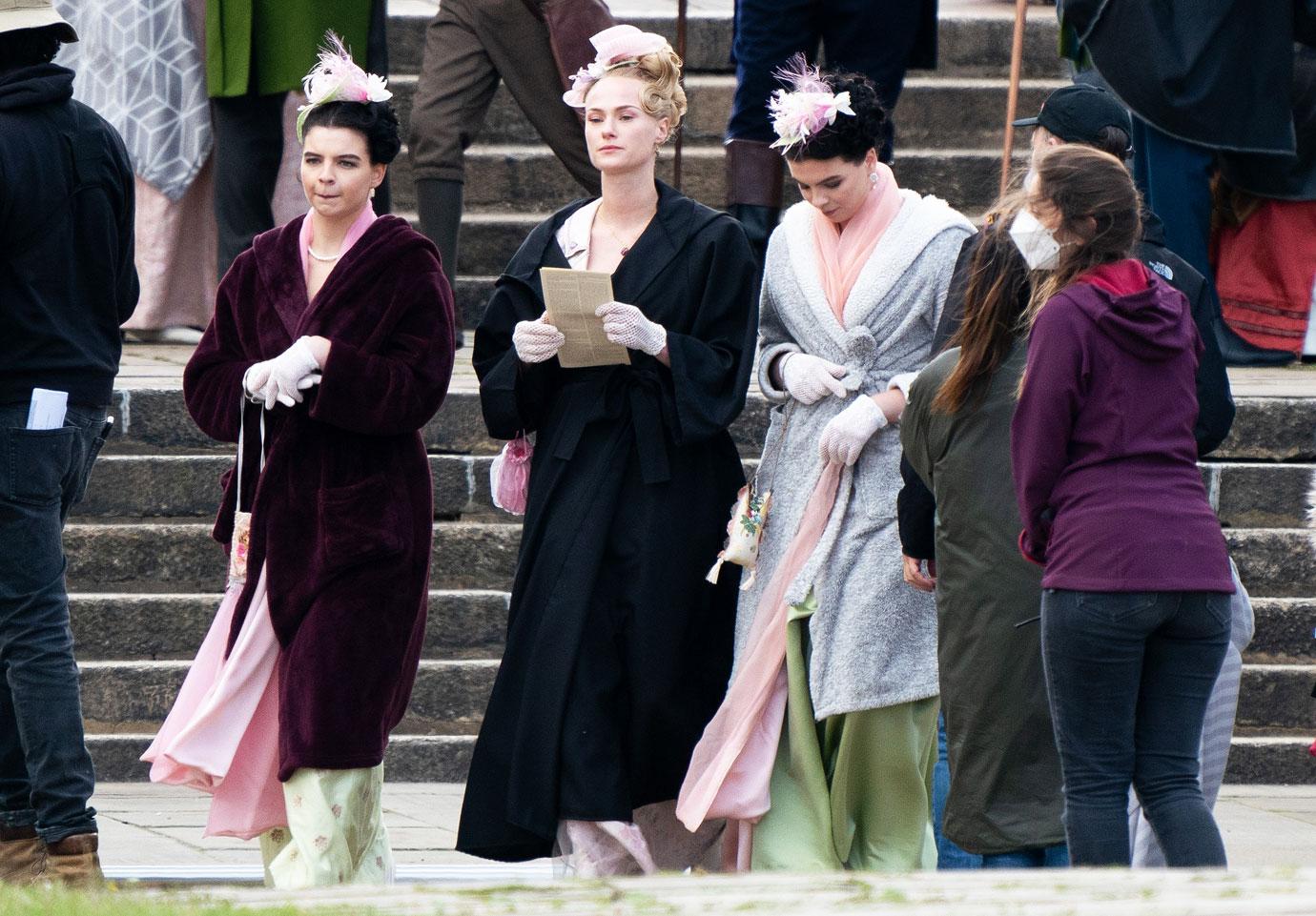 bridgerton cast on set filming in greenwich london