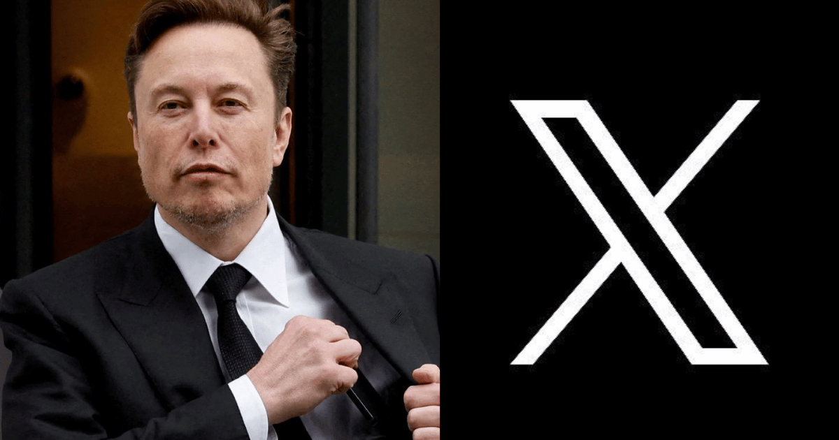 Elon Musk; the logo of 'X'