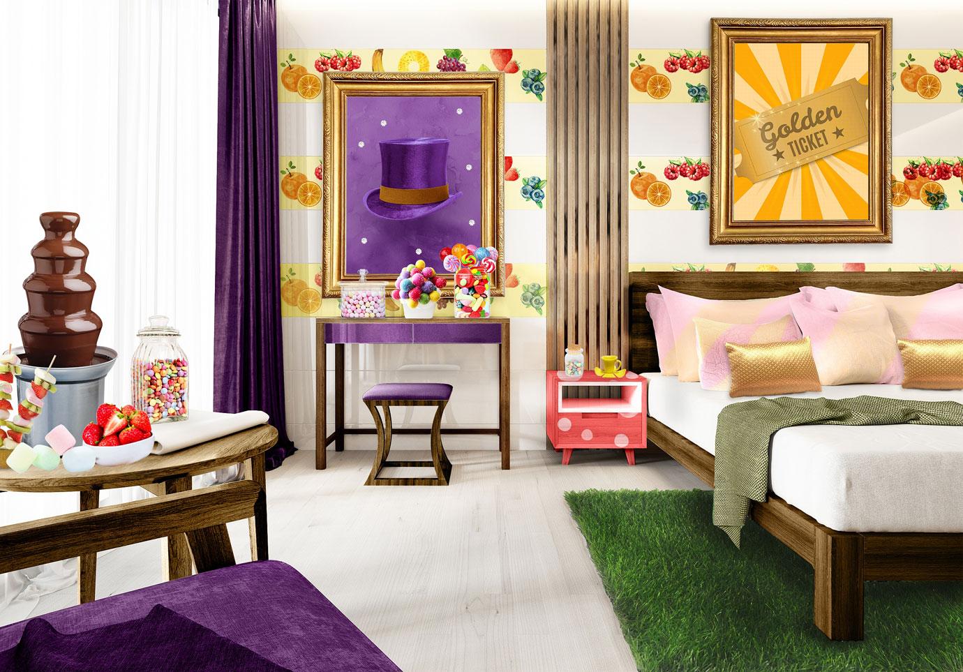 willy wonka inspired hotel room