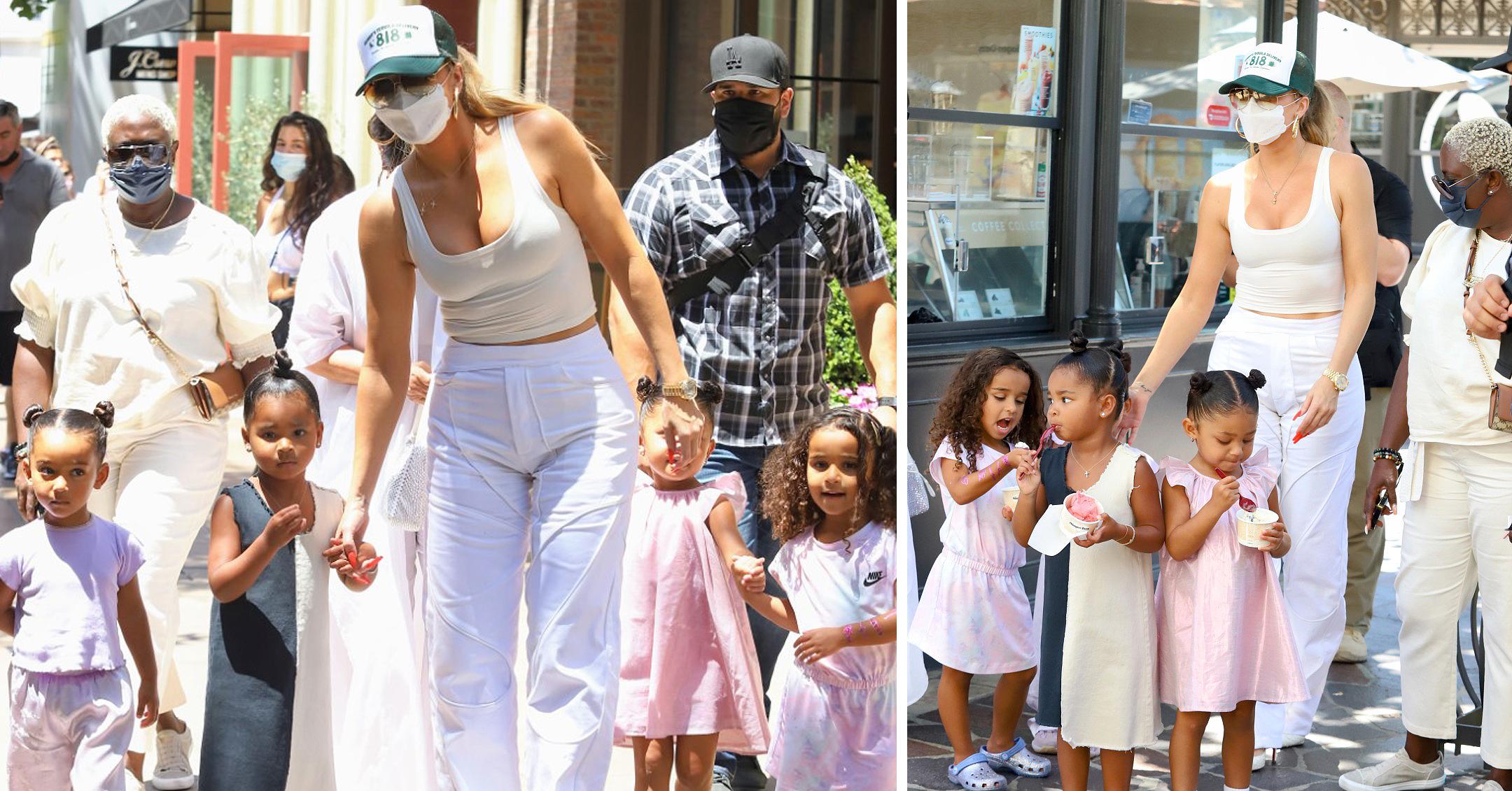 khloe kardashian and kris jenner take true stormi north and chicago for an ice cream outing at the grove