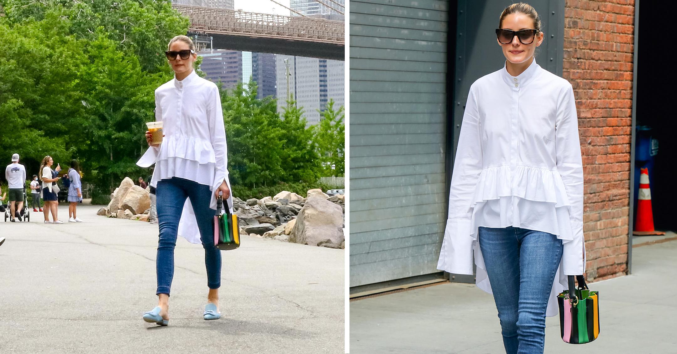 Olivia Palermo Wears Ruffle White Shirt And Jeans: Photos