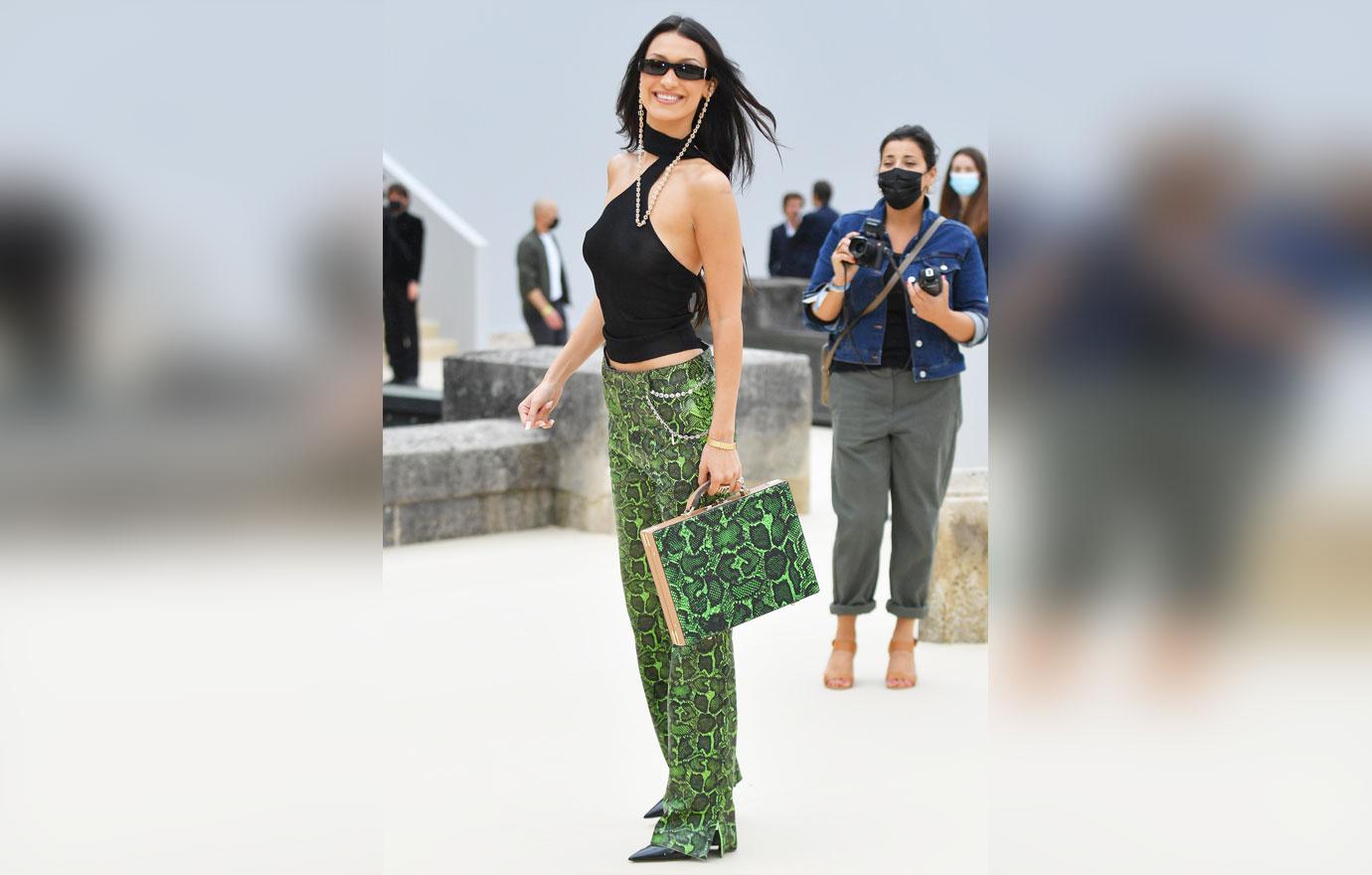 Bella Hadid Wears Sheer Halter Top to Dior Men's Fashion Show