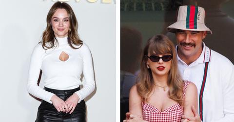 Composite photo of Hunter King, Taylor Swift and Travis Kelce.