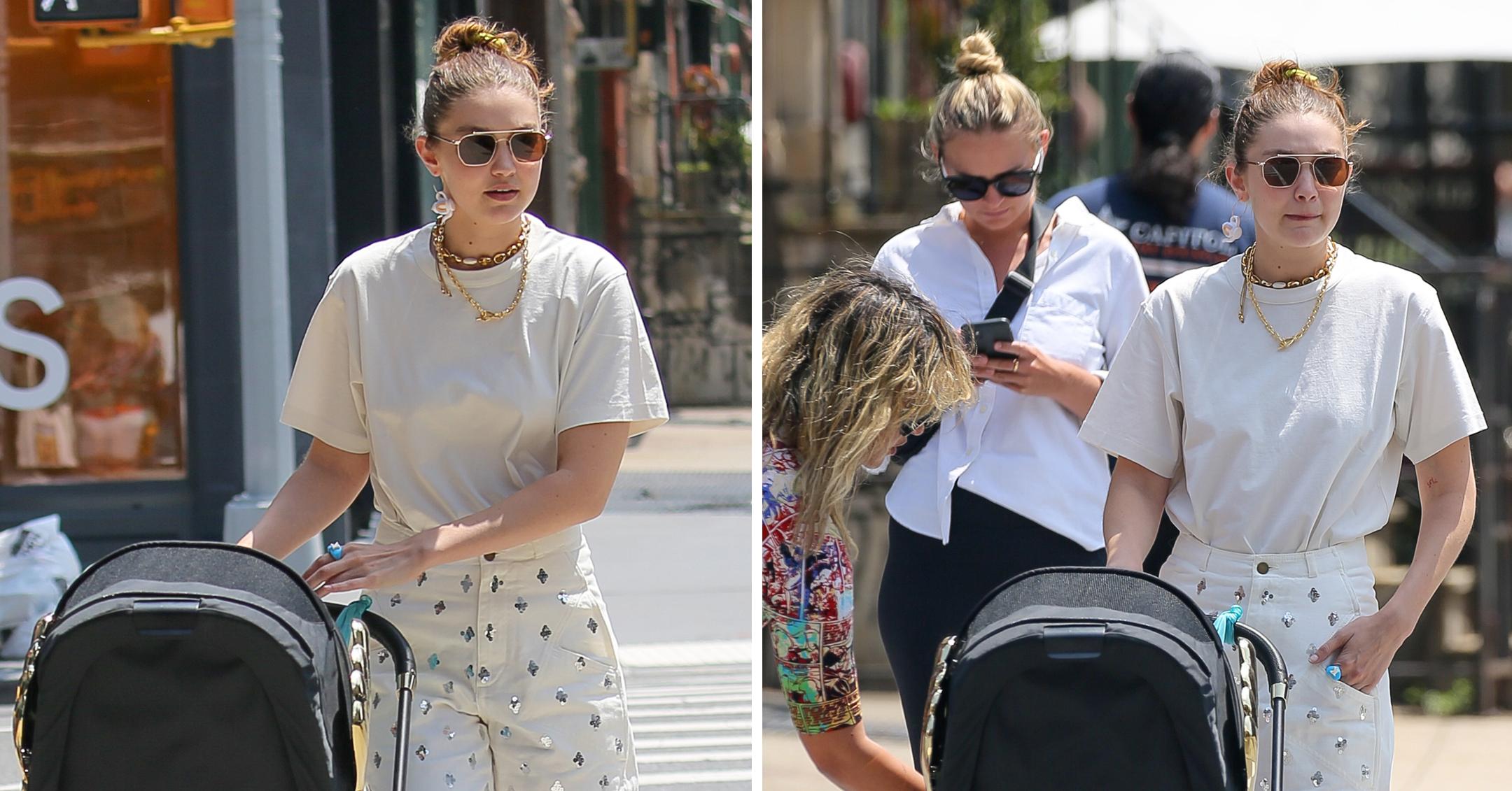 gigi hadid pushing daughter in stroller in nyc