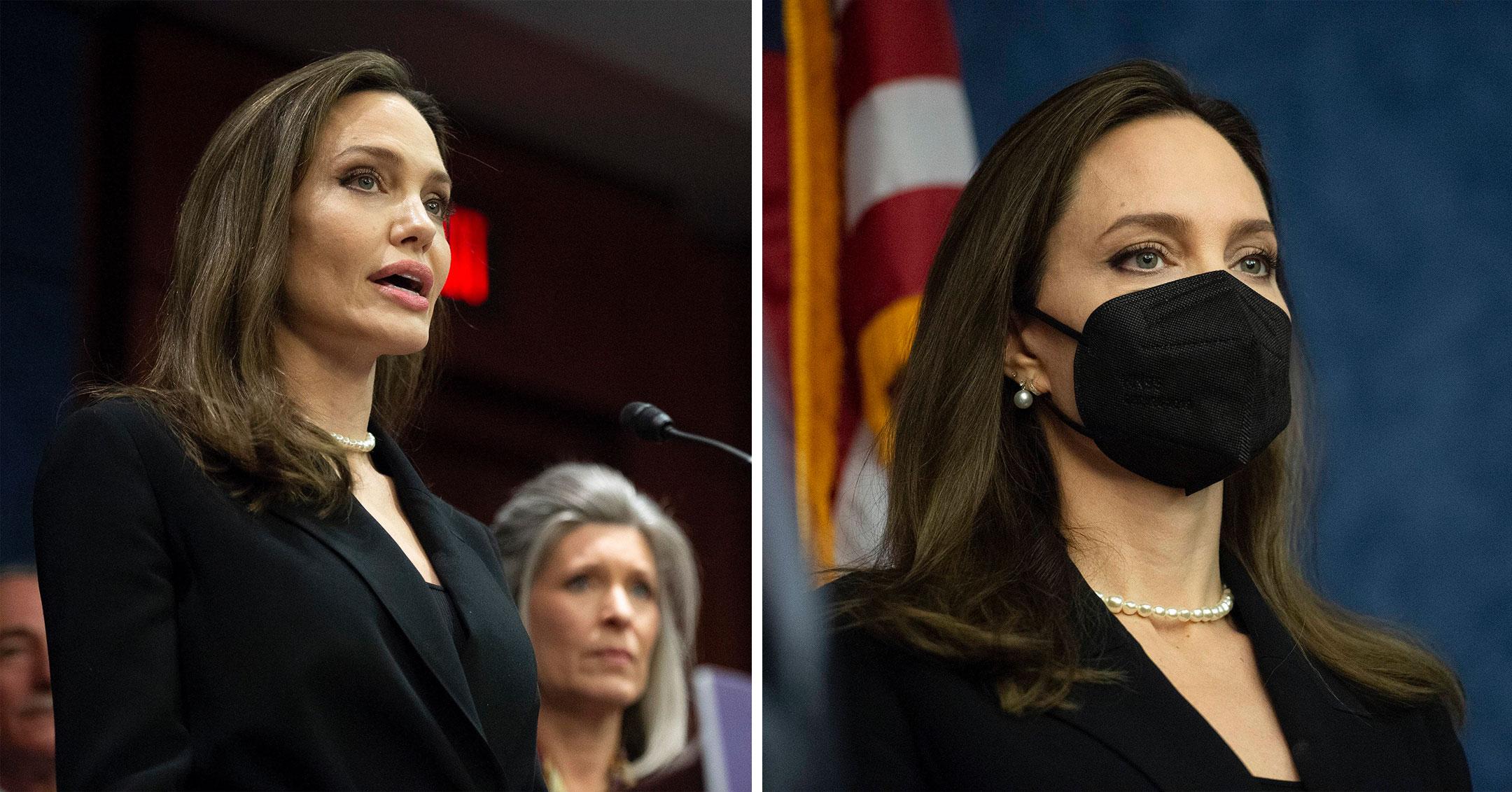 actress angelina jolie speaks during a press conference pp