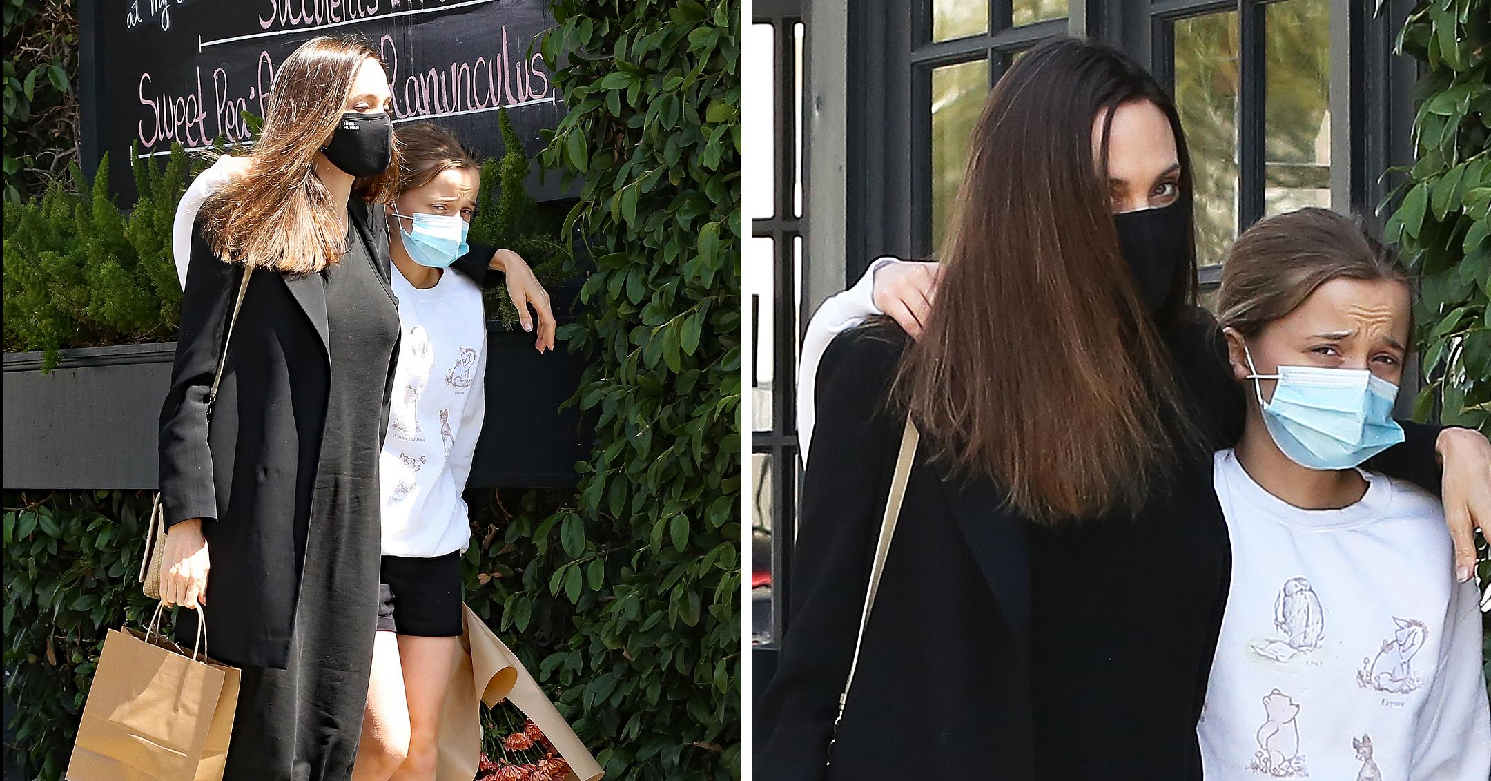 angelina jolie seen out with vivienne buying flowers mh